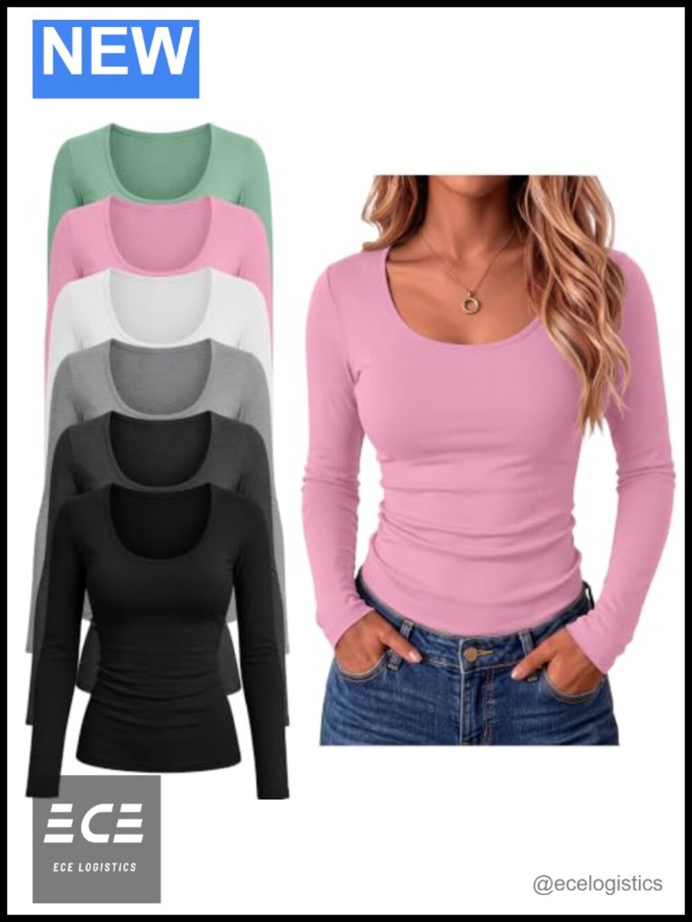 Oakgarden 6 Pack Women's Cotton Blend Slim Fit Scoop Neck Long Sleeve Thermal